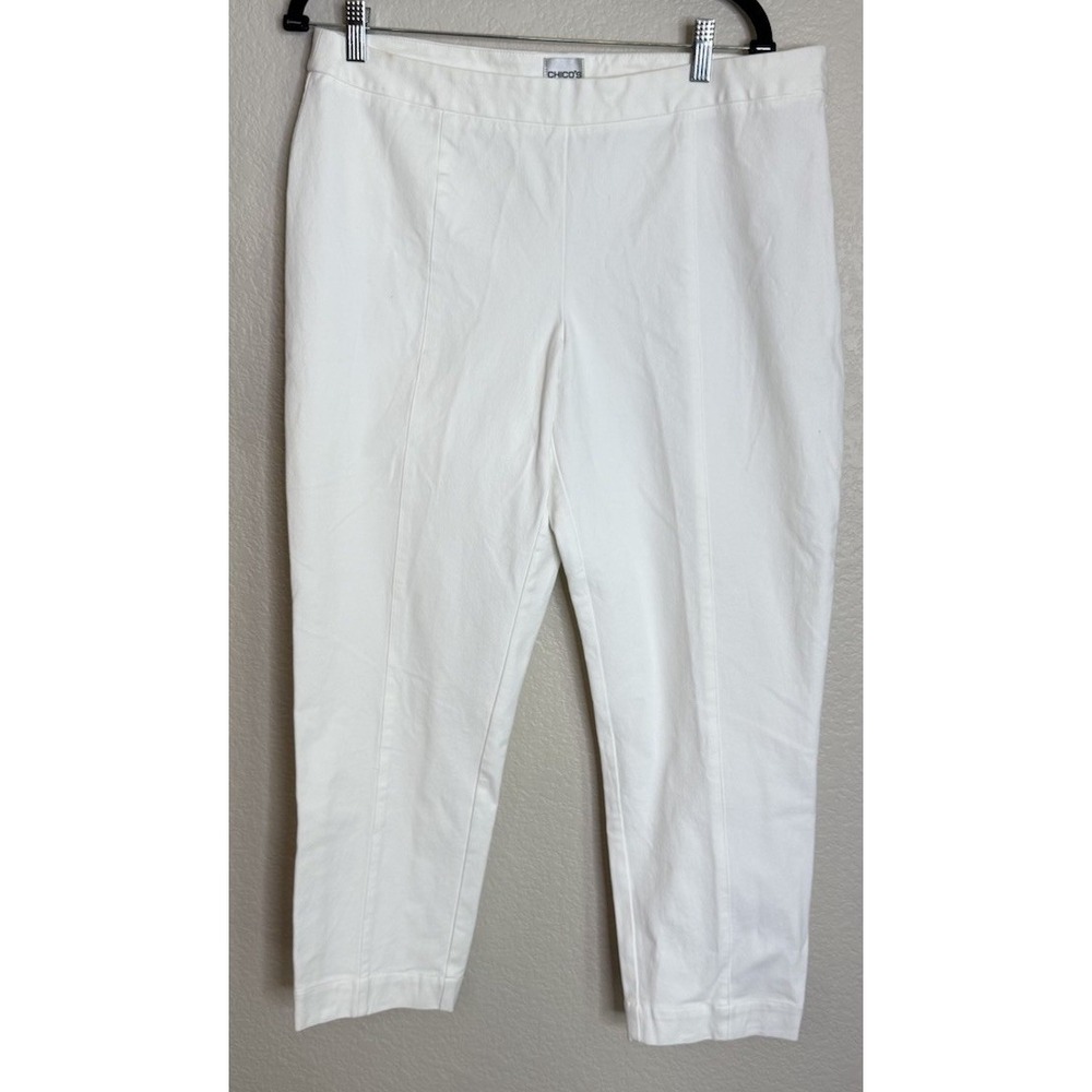 Chicos 2.5 US 14 Womens White Chino Pants Preppy Beach Travel Nautical Side Zip